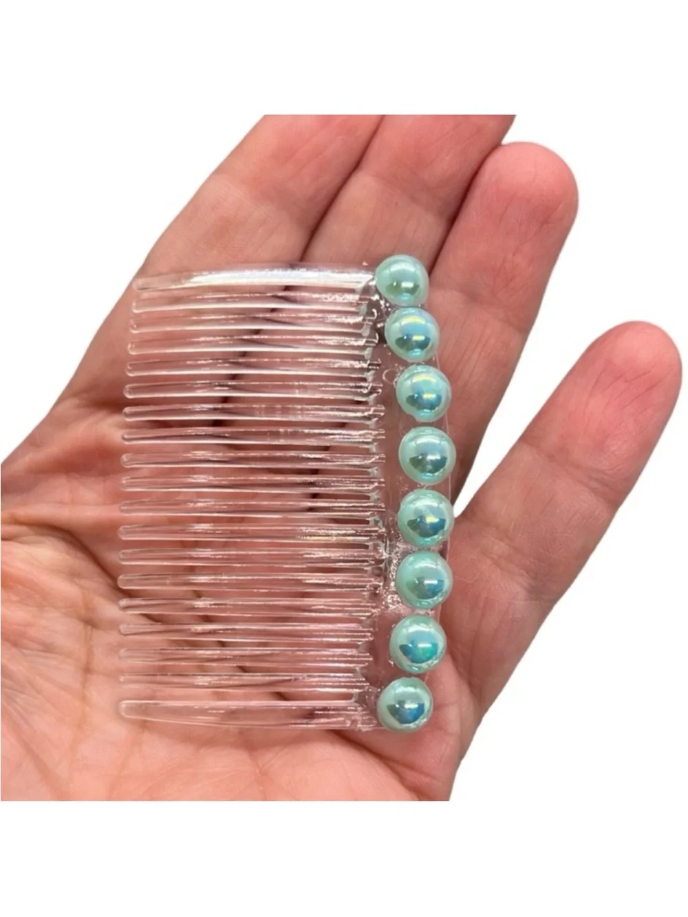 Clear Hair Comb with Aqua Pearl Accents